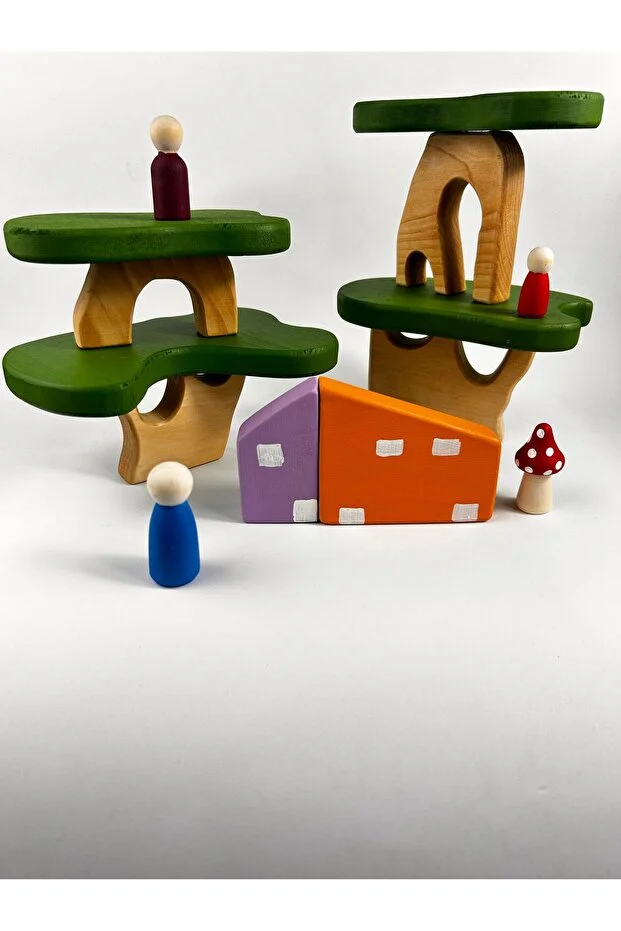 Çok Parçalı Doğal Ahşap Denge Oyunu (Montessori oyunu)
