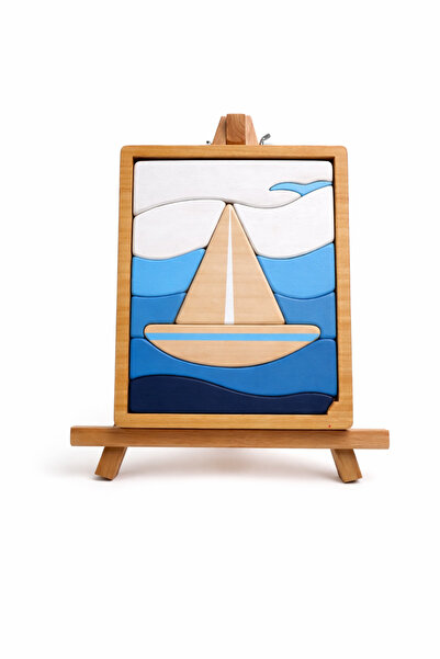 Doğal Ahşap Yelkenli Puzzle Oyuncak